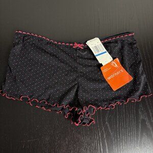 Vintage Y2K WARNER'S Womens XL Spirited Flair Boyshort Panty Black/Red Polka-Dot